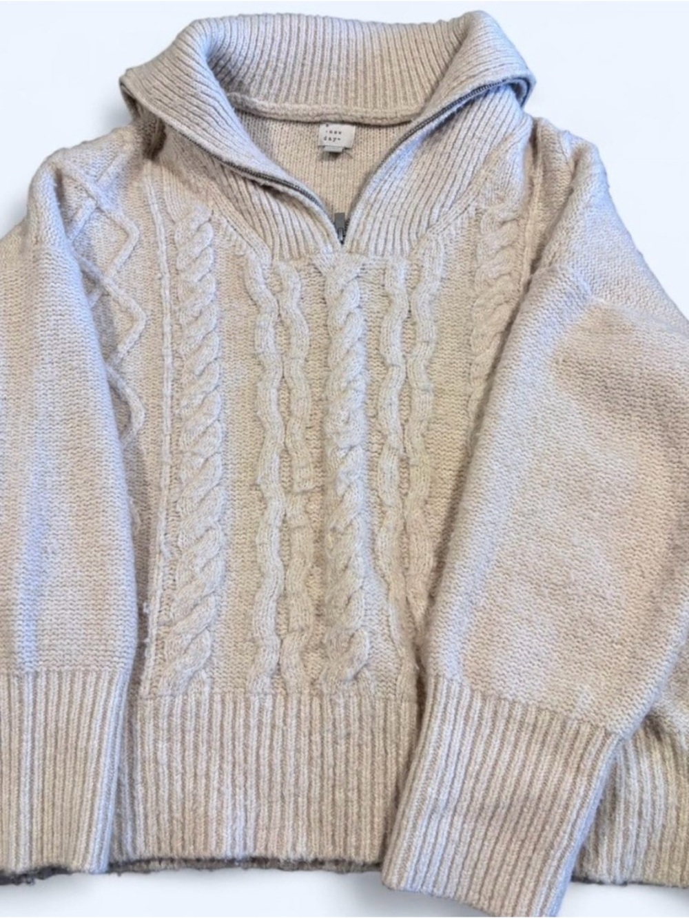 a new day Cream Cable Knit Shawl-Collar Sweater